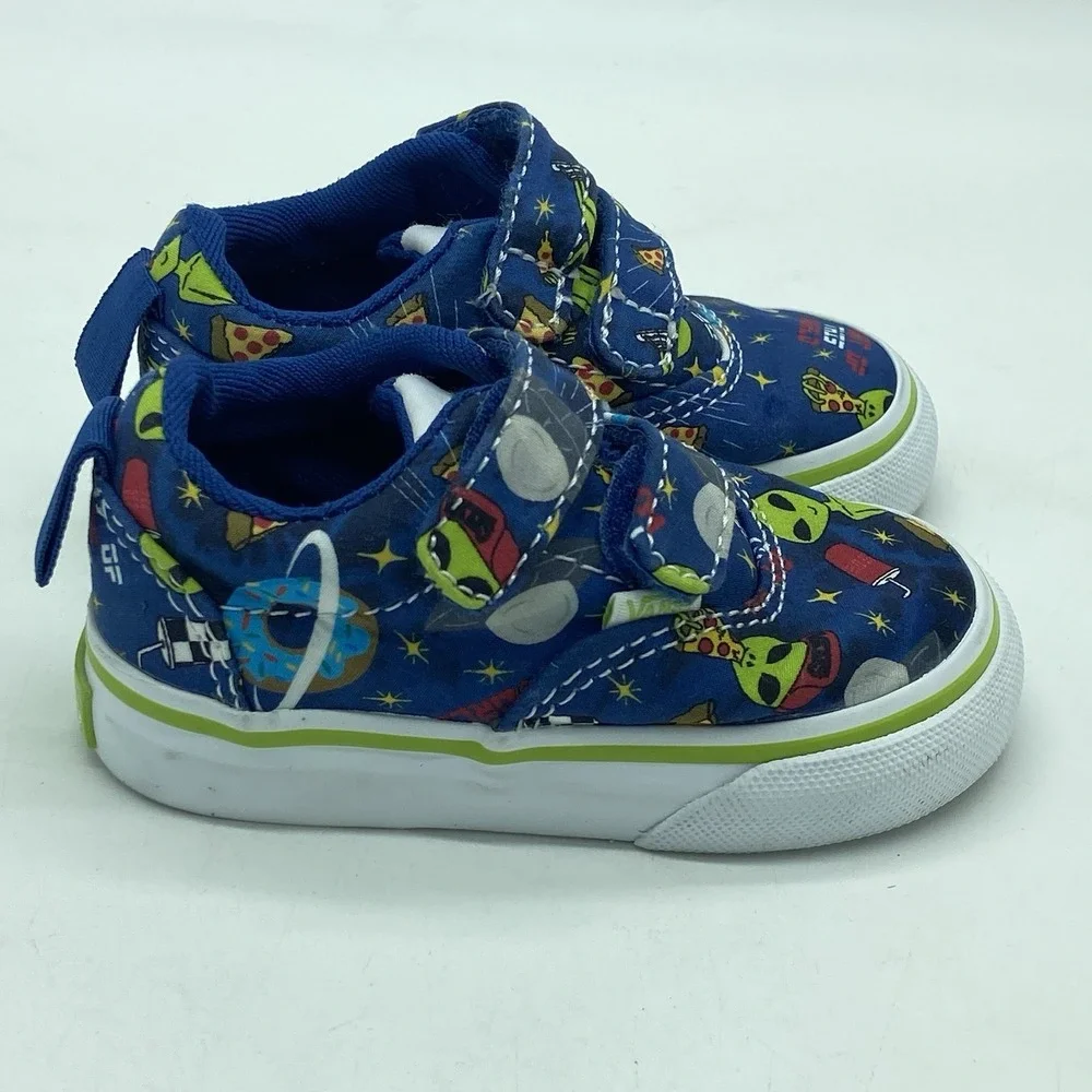 Vans Toddler 4 Slip On Blue Space Alien Pizza Print Sneakers Shoes Skater Y2K